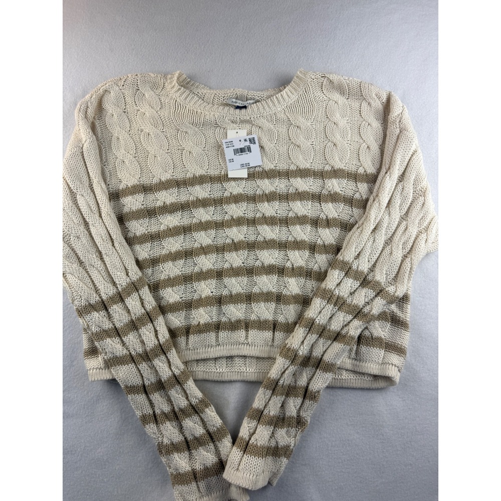 American‎ Eagle Outfitters Women Sweater Cable Knit Striped Cream Brown Size M
